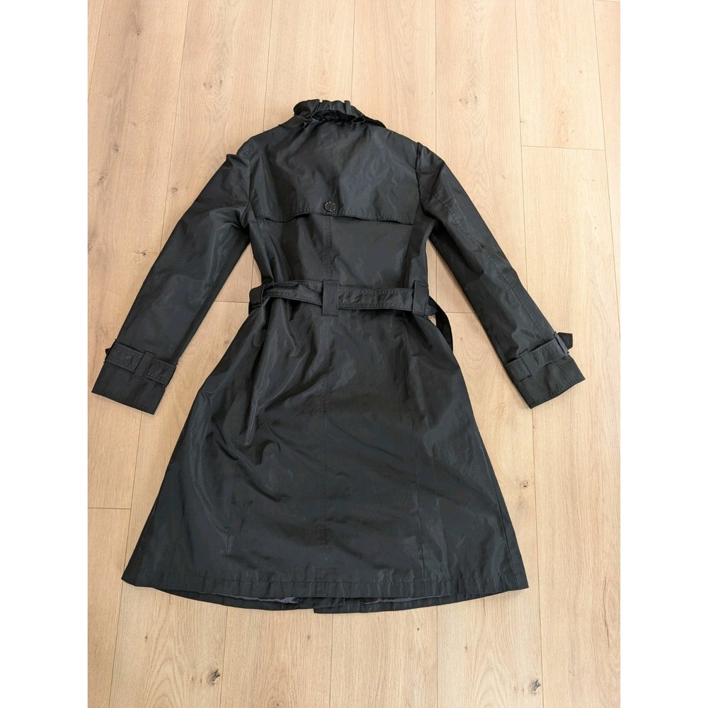 Dolce & Gabbana Ruffled Trench Coat Black Polyester Size 36 Belted Jacket - Picture 12 of 13